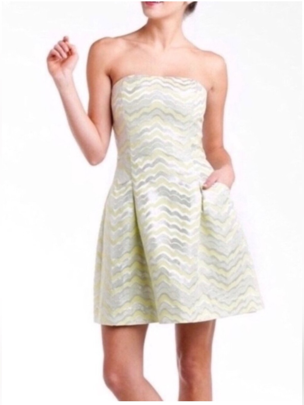 Lilly Pulitzer Yellow and Silver Strapless Jacquard Dress Size 4